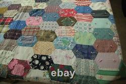 FLAWS WEAR Antique VTG Hand Tied Patchwork Quilt Feedsacks Novelty Print 63x80