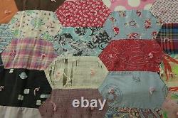 FLAWS WEAR Antique VTG Hand Tied Patchwork Quilt Feedsacks Novelty Print 63x80