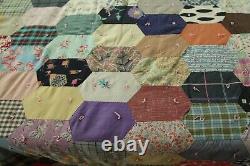 FLAWS WEAR Antique VTG Hand Tied Patchwork Quilt Feedsacks Novelty Print 63x80