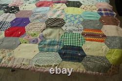 FLAWS WEAR Antique VTG Hand Tied Patchwork Quilt Feedsacks Novelty Print 63x80