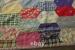 FLAWS WEAR Antique VTG Hand Tied Patchwork Quilt Feedsacks Novelty Print 63x80