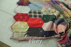 FLAWS WEAR Antique VTG Hand Tied Patchwork Quilt Feedsacks Novelty Print 63x80