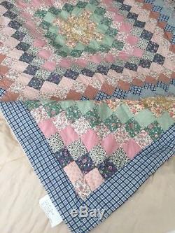Fab! Large Pastel Floral vintage handmade patchwork quilt Throw Super King Size