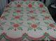 Fabulous Vintage Quilt Appliqued, Hand Quilted Pinks, Green, Swags 83 X 86