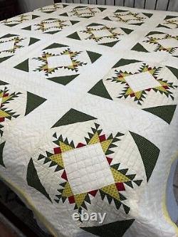 Feathered Star Antique Summer Quilt Coverlet 88x88 Great Colors