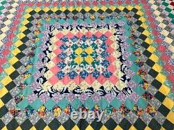 Feedsacks! PA c 1930s Trip Around The World QUILT Top Vintage Lancaster Co