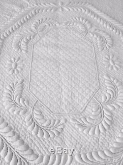 Flora NEW hand quilted TRAPUNTO king size 100 percent cotton quilt / bedspread