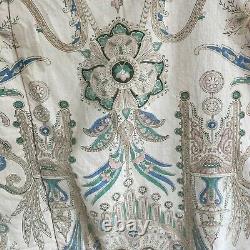 French Antique Quilt Piquee Boutis Natural Canvas Cotton Intricate Floral Design