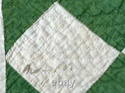 Fugitive Green! Dated 1909 Checkerboard QUILT Antique Fine Quilting Primitive