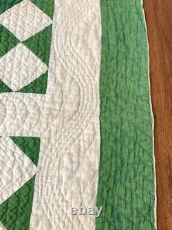 Fugitive Green! Dated 1909 Checkerboard QUILT Antique Fine Quilting Primitive