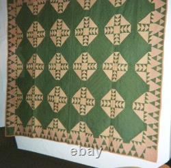 GOOSE CHASE w. Magic Mountains Border QUILT 64x76, c. 1880's, Wyoming Co, NYS