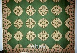 GOOSE CHASE w. Magic Mountains Border QUILT 64x76, c. 1880's, Wyoming Co, NYS