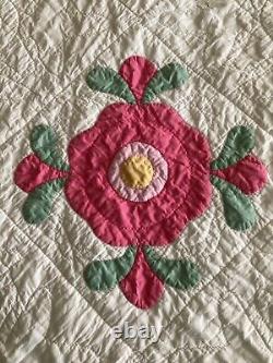 GORGEOUS 1940's ROSE Of SHARON Quilt With Rosebuds Along BORDER! 8-9 SPI