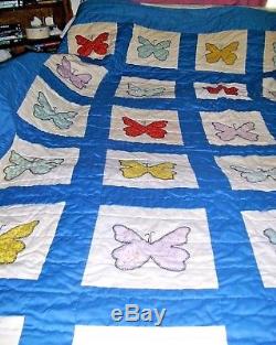 GORGEOUS HANDMADE/HAND STITCHED VINTAGE 1950'S BUTTERFLY QUILT-FULL 86x78