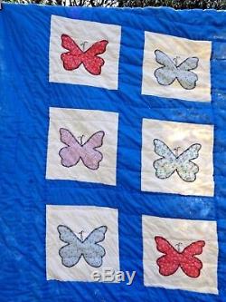 GORGEOUS HANDMADE/HAND STITCHED VINTAGE 1950'S BUTTERFLY QUILT-FULL 86x78