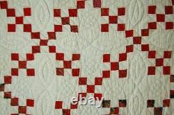 GORGEOUS Vintage Double 9-Patch Red Postage Stamp Antique Quilt EARLY FABRICS