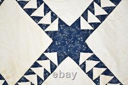 GRAPHIC Vintage 1880's Indigo Blue & White Flying Geese Antique Quilt Top