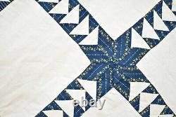 GRAPHIC Vintage 1880's Indigo Blue & White Flying Geese Antique Quilt Top