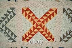 GRAPHIC Vintage 1880's Pennsylvania Pineapple Sawtooth Antique Quilt Top