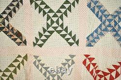 GRAPHIC Vintage 1880's Pennsylvania Pineapple Sawtooth Antique Quilt Top