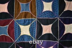 GRAPHIC Vintage 1920's Wool Periwinkle Antique Quilt GREAT DESIGN