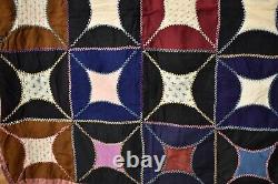 GRAPHIC Vintage 1920's Wool Periwinkle Antique Quilt GREAT DESIGN