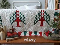 Generational Stunning Red White & Green Vintage Pine Tree QUILT 98x82 Christmas