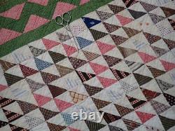 Gift Quality Outstanding Antique c1880 Pink & Green Flying Geese QUILT 82x64