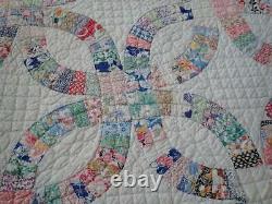 Gorgeous ALL PRINTS Vintage 30s Feedsack Wedding Ring QUILT 76x74
