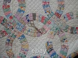 Gorgeous ALL PRINTS Vintage 30s Feedsack Wedding Ring QUILT 76x74