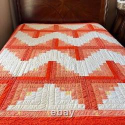 Gorgeous Handmade and Hand Stitched Cotton Log Cabin Quilt 70x80