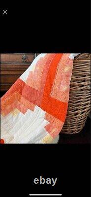 Gorgeous Handmade and Hand Stitched Cotton Log Cabin Quilt 70x80