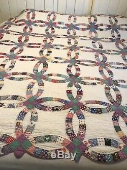Gorgeous Rich Vintage Handmade Double Wedding Ring Quilt A Good Old Soft One
