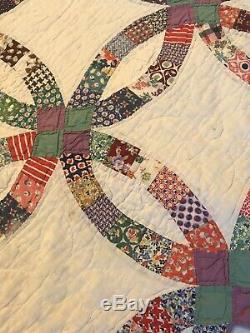 Gorgeous Rich Vintage Handmade Double Wedding Ring Quilt A Good Old Soft One