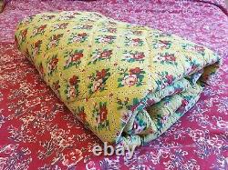 Gorgeous Vintage / Antique French Quilt Bedspread Throw, Handmade, Yellow Floral