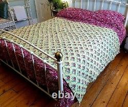 Gorgeous Vintage / Antique French Quilt Bedspread Throw, Handmade, Yellow Floral