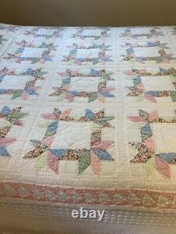 Gorgeous Vintage Hand Top Stitched 65 X 82 Patchwork Quilt Twin Sized