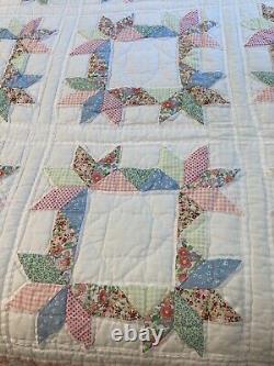 Gorgeous Vintage Hand Top Stitched 65 X 82 Patchwork Quilt Twin Sized