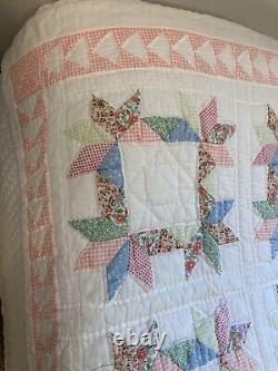 Gorgeous Vintage Hand Top Stitched 65 X 82 Patchwork Quilt Twin Sized