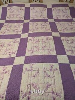 Gorgeous Vintage Homemade Hand Embroidered Hand Quilted Full Size Quilt