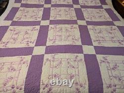 Gorgeous Vintage Homemade Hand Embroidered Hand Quilted Full Size Quilt