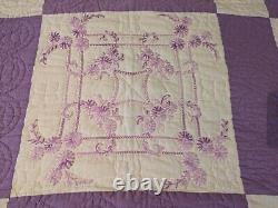 Gorgeous Vintage Homemade Hand Embroidered Hand Quilted Full Size Quilt