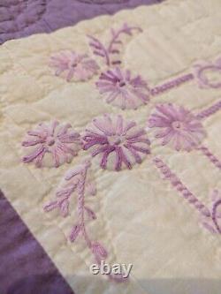 Gorgeous Vintage Homemade Hand Embroidered Hand Quilted Full Size Quilt