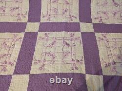 Gorgeous Vintage Homemade Hand Embroidered Hand Quilted Full Size Quilt