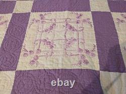 Gorgeous Vintage Homemade Hand Embroidered Hand Quilted Full Size Quilt