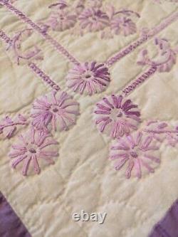 Gorgeous Vintage Homemade Hand Embroidered Hand Quilted Full Size Quilt