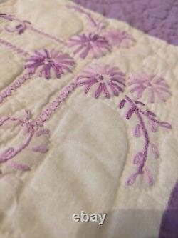 Gorgeous Vintage Homemade Hand Embroidered Hand Quilted Full Size Quilt