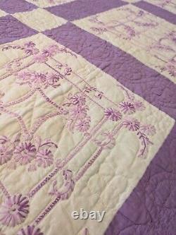 Gorgeous Vintage Homemade Hand Embroidered Hand Quilted Full Size Quilt