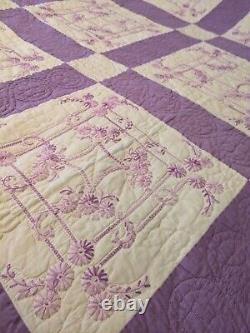 Gorgeous Vintage Homemade Hand Embroidered Hand Quilted Full Size Quilt