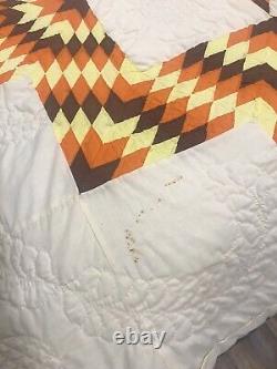 Gorgeous Vintage Quilt Handmade Machine & Hand Stitched Orange Brown Yellow